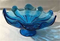 Vintage Blue Glass Fruit Bowl