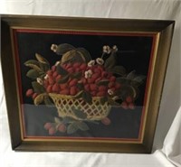 Framed Fabric Art Basket of Strawberries