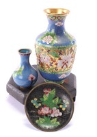 Chinese Cloisonné Vases & Plate Group