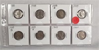 (8) Early Jefferson Nickels