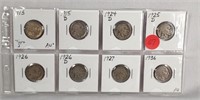 (8) Buffalo Nickels (Includes 1913 T.1  AU)