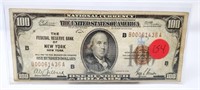 $100 National Currency  F.R.B. New York 1929  VF