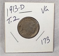 1913-D T.2 Nickel  VG