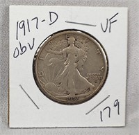 1917-D Obverse Half Dollar  VF