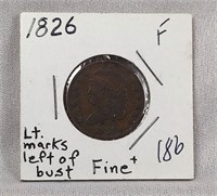 1826 Half Cent  F (Marks in Obverse Field)
