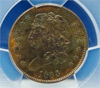 1833 Half Cent PCGS MS 63  BN