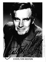Charlton Heston, actor, autograph on 3 1/2 x 5