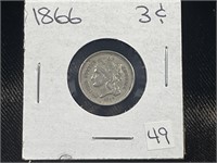 1866 US 3 CENT EF40