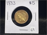 1883 (P) LIBERTY HEAD TYPE 2 US $5 GOLD