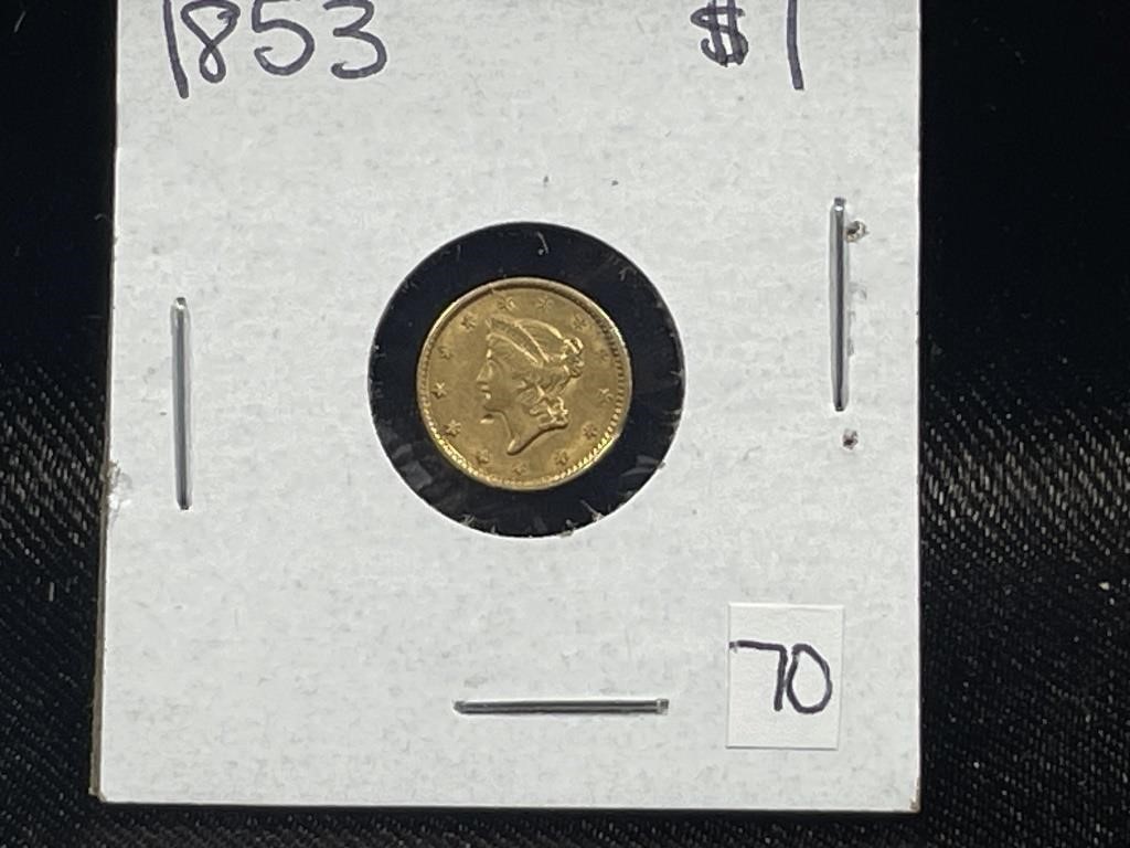 1853 (P) LIBERTY HEAD TYPE 1 US $1 GOLD