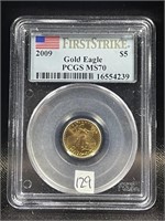 2009 US $5 GOLD EAGLE PCGS FIRST STRIKE MS70