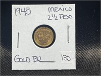 1945 MEXICO 2 1/2 PESOCS GOLD BU