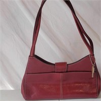 Fossil Deep Red Stitched Leather Shoulder Handbag