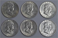 6 - Franklin Half Dollars 1948 to 1950
