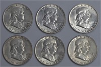6 - Franklin Half Dollars 1950-D to 1952-D