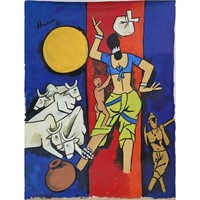 Maqbool Fida Husain (1913-2011) Oil on Canvas Fig