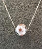 Cloisonne Ball Pendant On 18" Sterling Chain