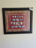 WW2 US STAMP COLLECTION FRAMED WALL ART