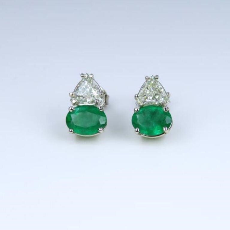 Radiant Emerald and Diamond Earrings