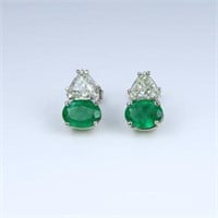 Radiant Emerald and Diamond Earrings