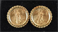 Pair Of liberty 14K Gold Coin Earrings