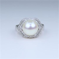 Luxurious Ivory Pearl and Diamond Ring