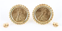 Pair Of liberty 14K Gold Coin Earrings