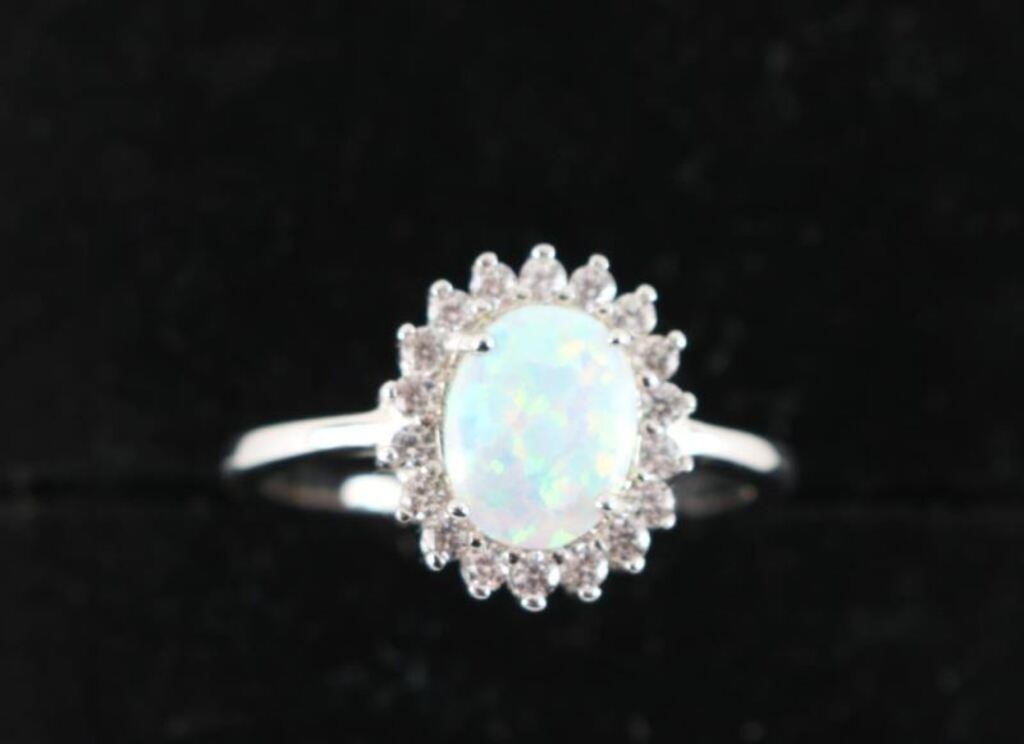 Beautiful Ladies Diamond & Synthetic Opal Ring