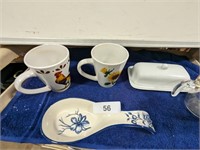 Pyrex Glass Measuring Cup, Mugs, Spoon Rest, &