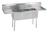 STAINLESS STEEL 3 COMPARTMENT SINK W/ & DUAL 20"