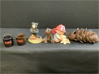 Bear Figurines, Fire Bucket, Cast Pine Cone