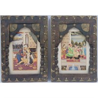 Pair of Indian Figural Prints With  Antique Handc