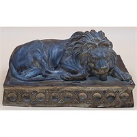 Antique Finely Carved Stone Resting Lion Sculpture