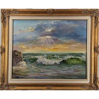 Oil On Canvas Seascape Painting, Signed J. E. McK