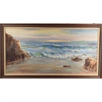 Large Oil On Canvas Seascape Painting, Signed J.
