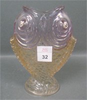 Czech Marigold/Amethyst Flashed Double Fish Vase