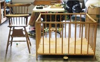 VINTAGE PLAY PEN AND HIGH CHAIR