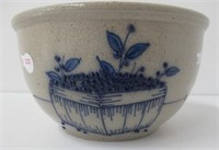 Blue slip stoneware bowl. Measures: 5 1/4" H x 9"