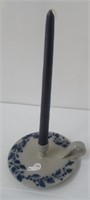 Blue slip crock candle stick holder. Measures: