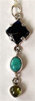 Sterling Chain/Sterling Blk Onyx Turq Peridot Pend