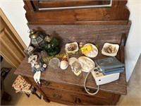 Dresser Top Contents - Oil Lamp, Vintage Buttons