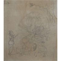 Rare And Old Large Indian Sketch Of Shiva With Ga