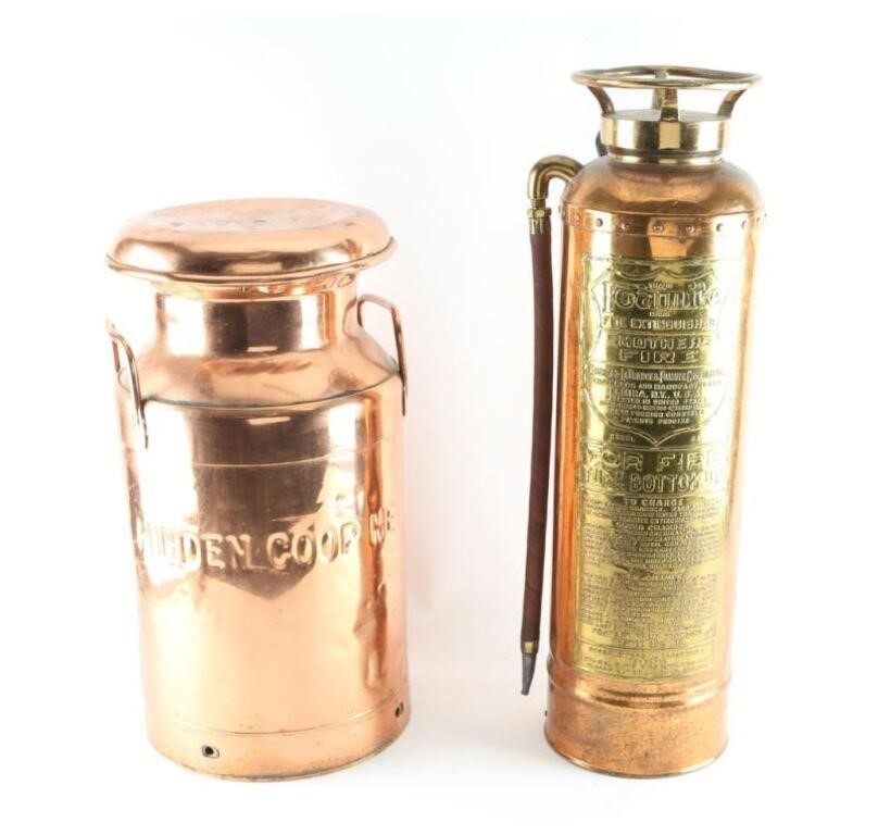 Vintage Copper Fire Extinguisher & Milk Jug