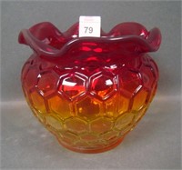 Dugan Red/ Amberina Honeycomb Ruffled Rose Bowl