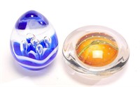 2 ART GLASS PAPERWEIGHTS SIGNED