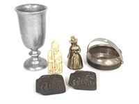 Pewter Goblet, Chess Piece, Brass Bell & More