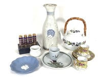 Vtg Ceramics & Glass - Pitcher, Teapot, Saucers +