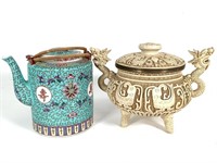 Chinese Resin Compote & Porcelain Teapot