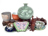 Asian Pottery, Carved Wood & Cloisonne Decor