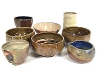 8 Glazed Studio Pottery Bowls, Vase & More